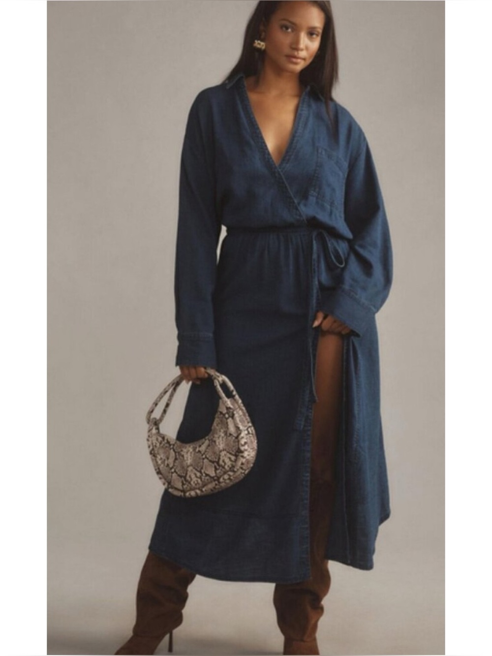Anthropologie Oversized Pilcro Denim Midi Dress Size XS  ~Long Sleeve Wrap